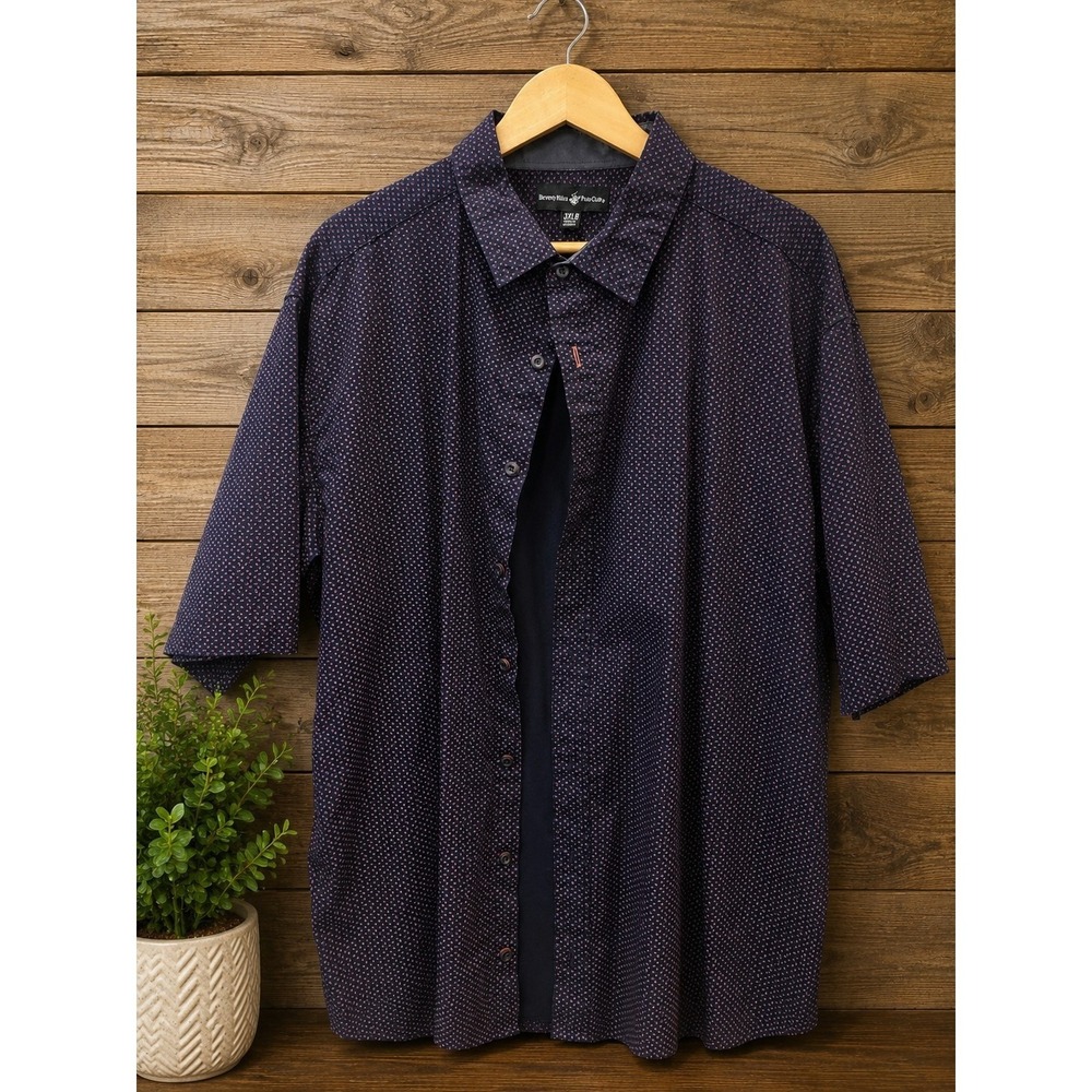 Beverly Hills Polo Club Men's 3XLT Navy Pink Geometric Button Front Shirt - Picture 2 of 4
